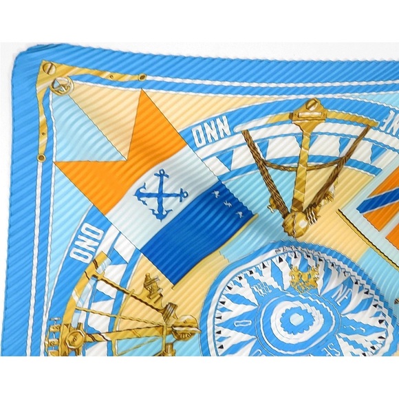 Hermes Blue and Gold Scarf - Picture 4 of 11